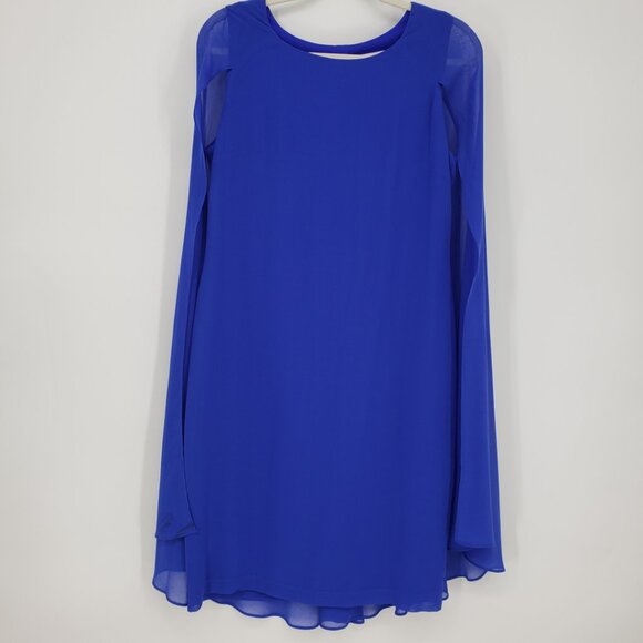 Joseph Ribkoff Chiffon Cape Cocktail Dress 12 Sheath Cobalt Blue NEW - Picture 2 of 14